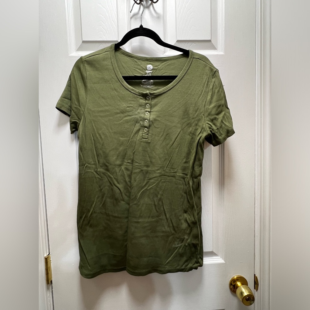 Kindred Bravely Ribbed Knit Nursing Top Olive Green Henley Organic Cotton XL